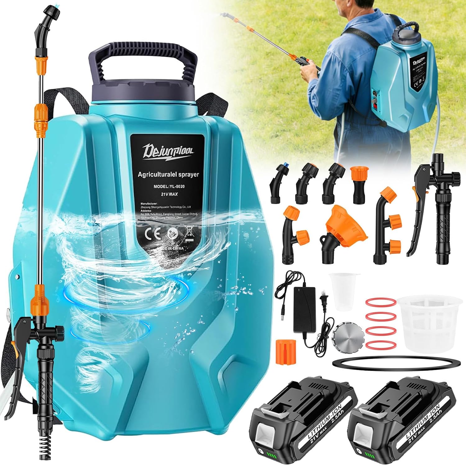 DEJUNPIOOL 3.2-Gallon Battery-Powered Backpack Sprayer
